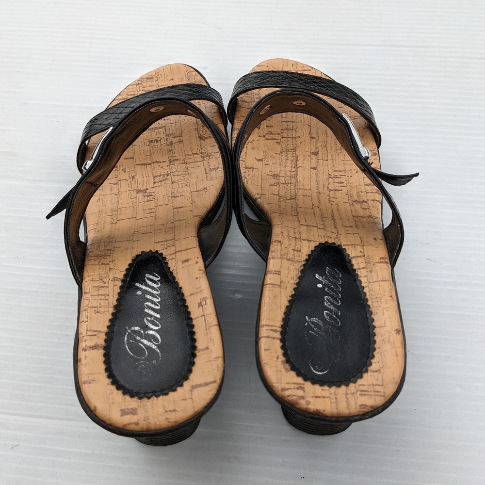 BONITA women's double strap black platform wedge slide Dress sandals Size 9 - Picture 7 of 9
